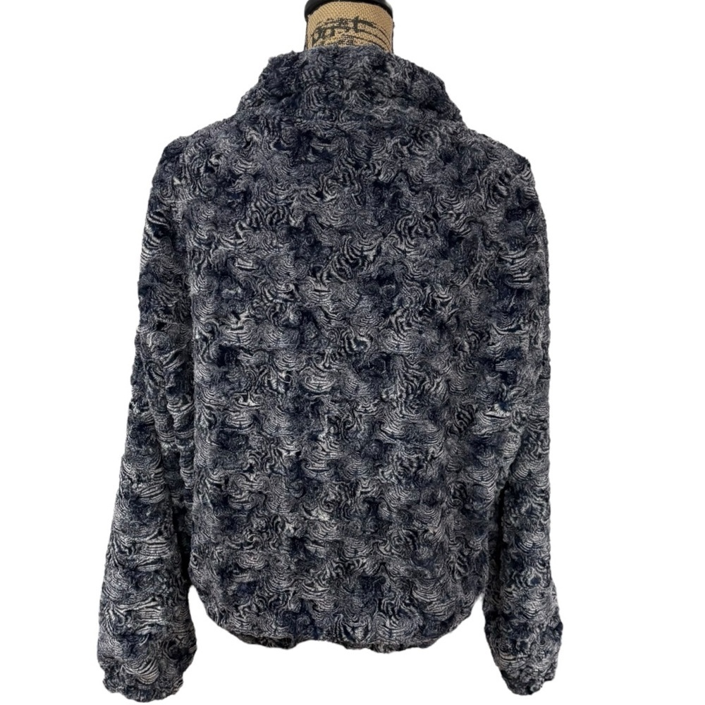 Johnny Was Rosaline Faux Fur Bomber Jacket Full Zip Silk Lined Blue Size Small - Picture 8 of 11